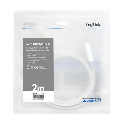 logilink-cv0123-adaptador-de-cable-de-video-2-m-mini-displayport-hdmi-tipo-a-estandar-blanco