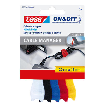 tesa-organizador-de-cables-on-off-bundling-5-piezas-20-cm-x-12-mm-colorido