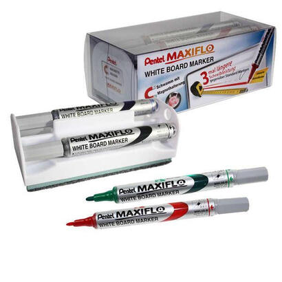 pentel-maxiflo-set-borrador-magnetico-para-pizarra-blanca-4-rotuladores-colores