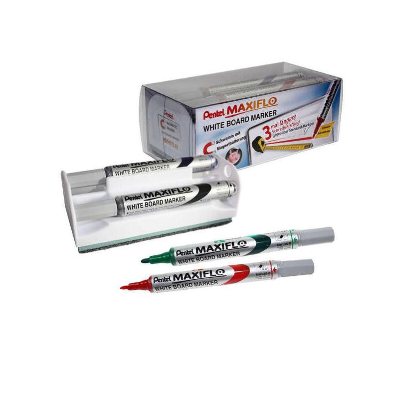pentel-maxiflo-set-borrador-magnetico-para-pizarra-blanca-4-rotuladores-colores
