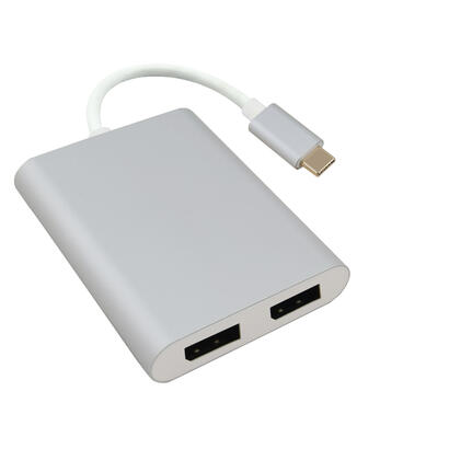 helos-splitter-usb-31-tipo-c-st2x-displayport-hembra-premium-4k-plata