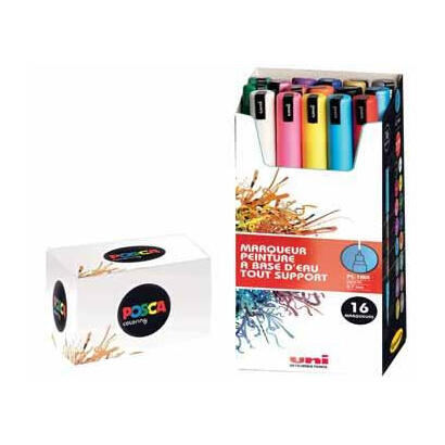 posca-uni-pc-1mr-16-pcs-marcador-16-piezas-punta-redonda-negro-azul-oro-verde-naranja-rosa-rojo-plata-violeta-blanco-amarillo