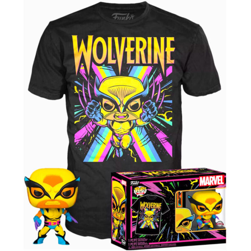 set-figura-pop-tee-marvel-wolverine-black-light-talla-s