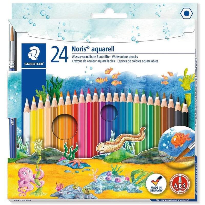 staedtler-noris-aquarell-pack-de-24-lapices-de-colores-hexagonales-pincel-madera-de-bosques-sostenibles-colores-surtidos