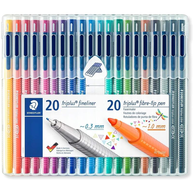 staedtler-triplus-pack-de-20-rotuladores-de-punta-fina-03mm-20-rotuladores-de-punta-fibra-1mm-capuchon-con-clip-colores-surtidos