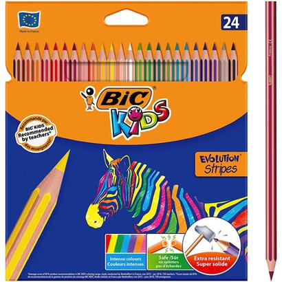 bic-kids-evolution-stripes-caja-de-24-lapices-de-colores-surtidos-fabricados-en-resina-punta-ultraresistente-mina-pigmentada-de-