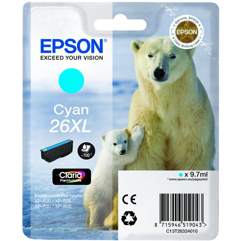 tinta-original-epson-26xl-cyan-para-expression-premium-xp-510-520-600-605-610-615-620-625-700-710-720-800-810-820