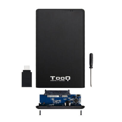 tooq-carcasa-externa-hddsdd-25-hasta-95mm-sata-usb-c-con-adaptador-a-usb-a-negro