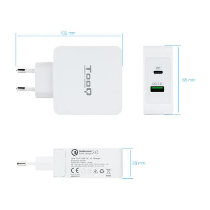 tooq-cargador-de-pared-usb-30-usb-c-carga-rapida-blanco