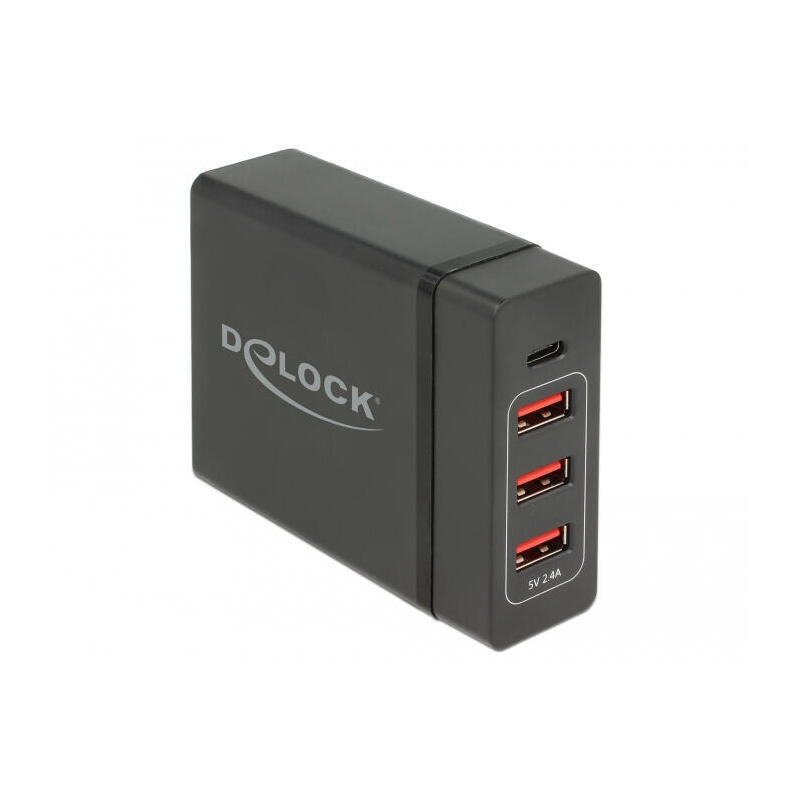 delock-cargador-enchufe-pared-usb-type-c-pd30-3x-usb-a-hembra-60w-12w-negro