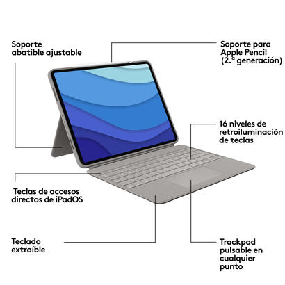 funda-teclado-espanol-logitech-combo-touch-sand-para-ipad-pro-129-5-gen