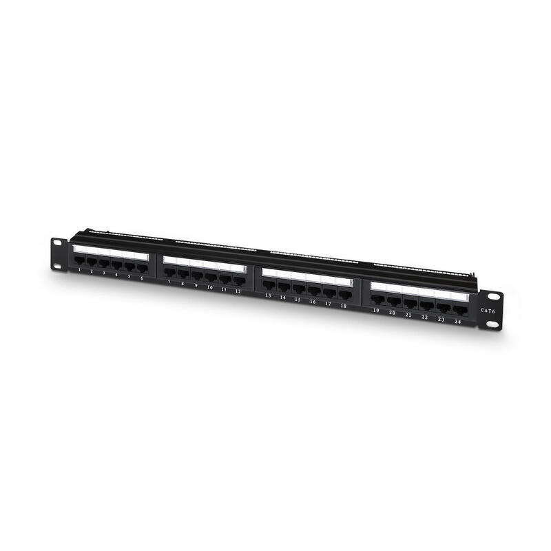 aisens-patch-panel-24-puertos-rj45-cat6-utp-19-1u-dual-idc-con-gestion-de-cables-negro