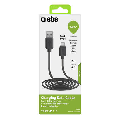 sbs-tecabletc220k-cable-usb-2-m-usb-20-usb-a-usb-c-negro