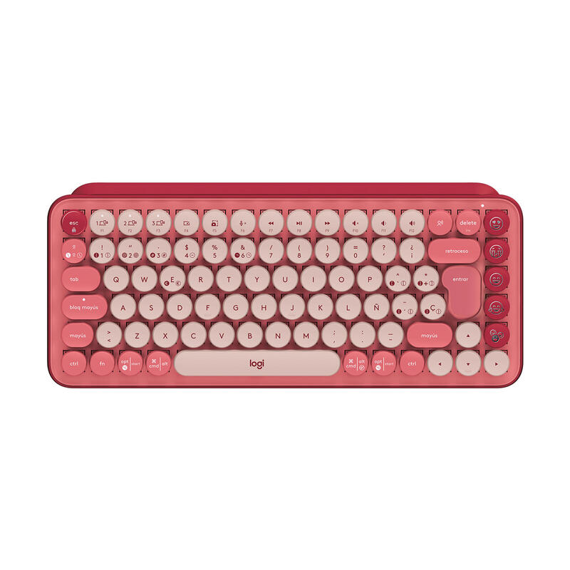 teclado-espanol-logitech-pop-keys-wireless-mechanical-emoji-keys-rf-wireless-bluetooth-qwerty-borgona-rosa-rosa