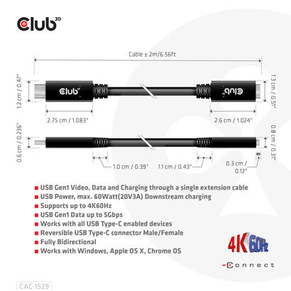 club3d-cable-usb-32-tipo-c-2m-extension-5gbps