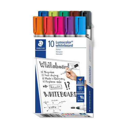 staedtler-lumocolor-351-pack-de-10-marcadores-para-pizarra-blanca-punta-2mm-aprox-secado-rapido-colores-surtidos