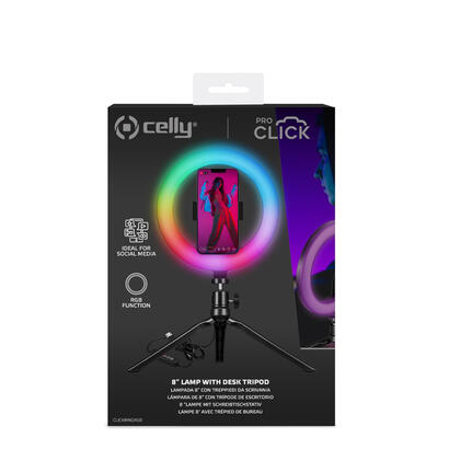 celly-clickringrgbbk-soporte-smartphone-tripode-proclick-con-anillo-luz-led