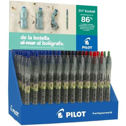pilot-expositor-60-boligrafos-de-bola-retractiles-b2p-ecoball-begreen-10-b2p-gel-begreen