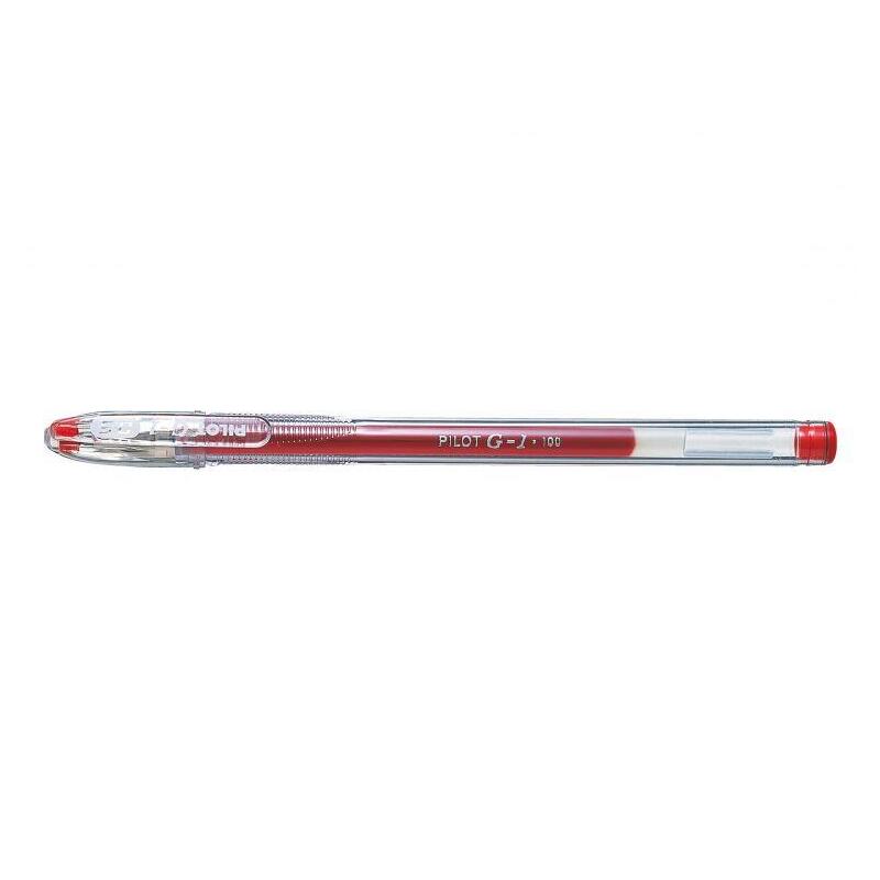 pack-12-unidades-pilot-boligrafo-de-gel-g1-recargable-punta-de-bola-05mm-trazo-03mm-cuerpo-transparente-color-rojo