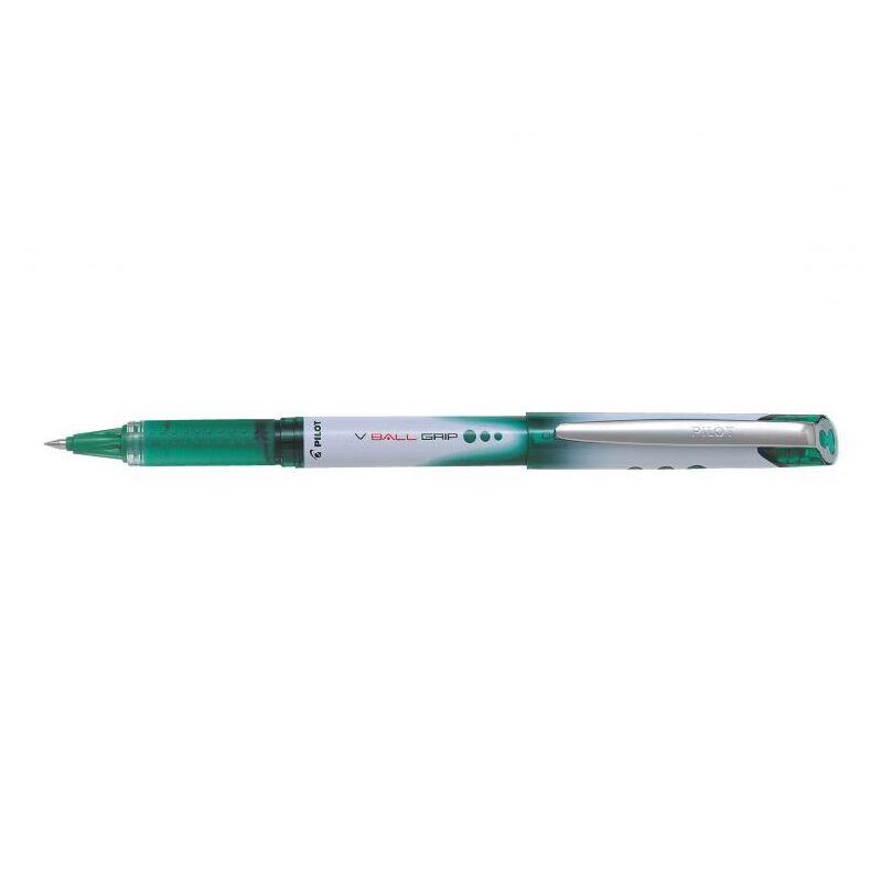 pack-12-unidades-pilot-boligrafo-de-tinta-liquida-v-ball-grip-05-punta-de-bola-conica-05mm-trazo-03mm-grip-de-goma-color-verde