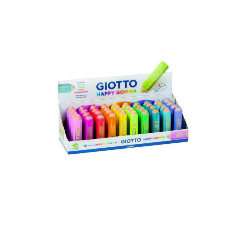 pack-de-40-unidades-giotto-happy-gomma-expositor-de-40-gomas-de-borrar-forma-de-lapiz-para-borrar-grafito-10-colores-fluo