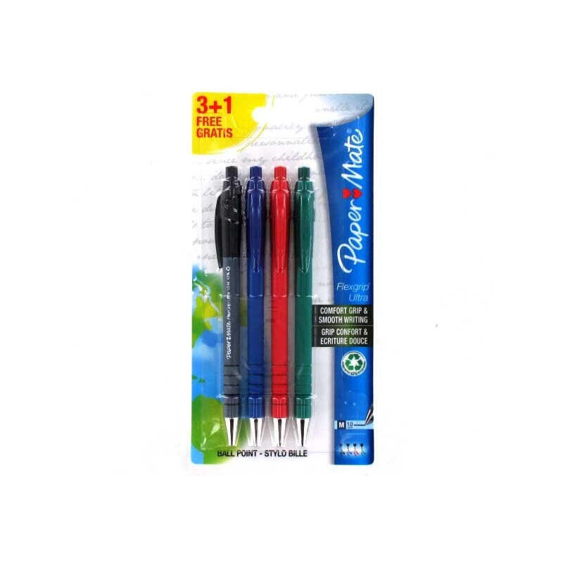 papermate-boligrafo-flexgrip-ultra-31-negro-azul-verde-rojo-de-punta-retractil-con-pulsador-finomedio-4-piezas