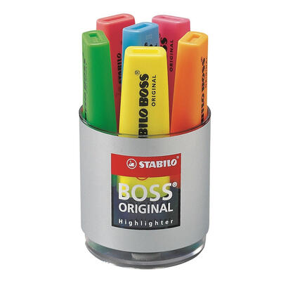 stabilo-boss-70-pack-de-6-marcadores-fluorescentes-trazo-entre-2-y-5mm-recargable-tinta-con-base-de-agua-colores-surtidos