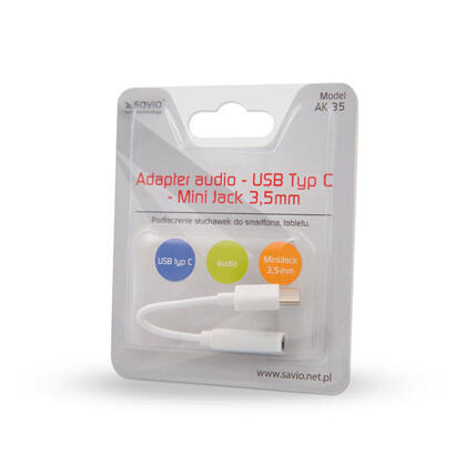 adaptador-savio-ak-35-conector-tipo-c-conector-estereo-de-3-5-mm-0-12-m-color-blanco