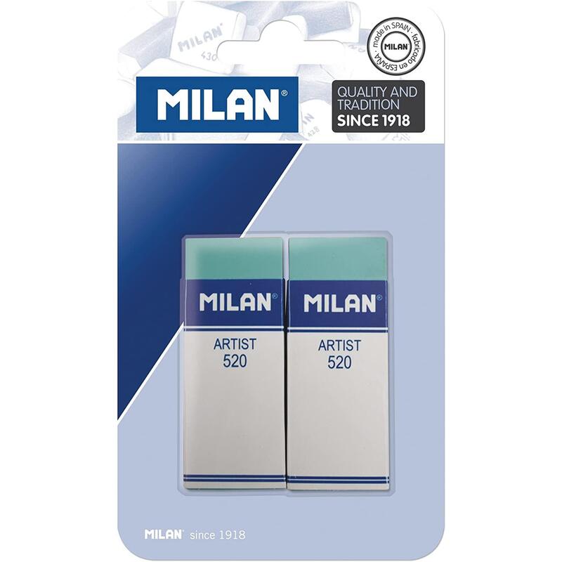 milan-nata-520-artist-pack-de-2-gomas-de-borrar-rectangulares-plastico-faja-de-carton-blanca-no-dana-el-papel-color-verde