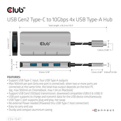 club3d-usb-hub-usb-31-typ-c-4x-usb-31-typ-a-10gbps-retail