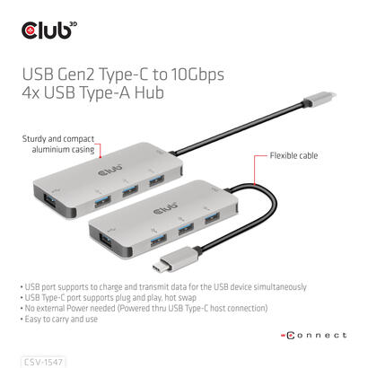 club3d-usb-hub-usb-31-typ-c-4x-usb-31-typ-a-10gbps-retail