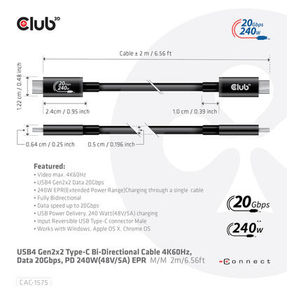 club3d-cable-usb-4-typ-c-pd-240w-4k-20gbps-2m-mm-retail