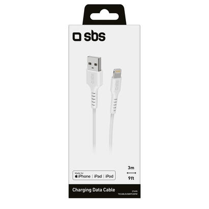 sbs-tecableusbip5389w-cable-de-conector-lightning-3-m-blanco