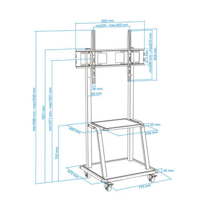 tooq-soporte-de-pantalla-de-suelo-con-ruedas-37-100-bloqueo-de-ruedas-dos-estantes-peso-max-150kg-vesa