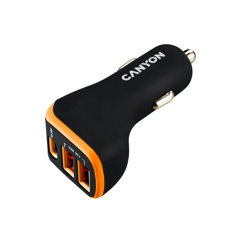 cargador-usb-coche-2xusb-a-1xtyp-c-24a-negronaranja-canyon-2xusb-a-1xusb-c-hasta-18w