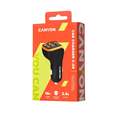 cargador-usb-coche-2xusb-a-1xtyp-c-24a-negronaranja-canyon-2xusb-a-1xusb-c-hasta-18w