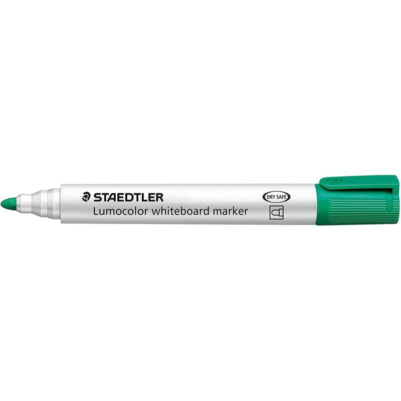 pack-de-10-unidades-staedtler-lumocolor-351-rotulador-para-pizarra-blanca-punta-redonda-trazo-2mm-capuchon-con-clip-color-verde