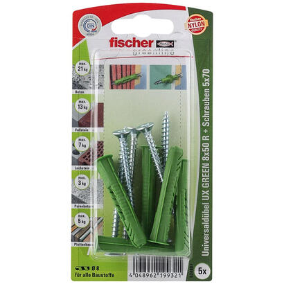fischer-tornillos-taco-universal-ux-verde-8x50-rsk-524807-5-piezas