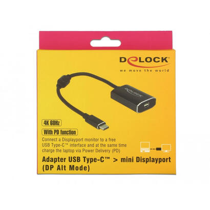 delock-adaptador-usb-type-c-macho-mini-displayport-hembra-modo-dp-alt-4k-60-hz-con-funcion-pd