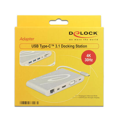 delock-dockingstation-usb-type-c-31-4k-hdmi-mini-displayport-vga-rj45-lan-lector-tarj-gris-plata