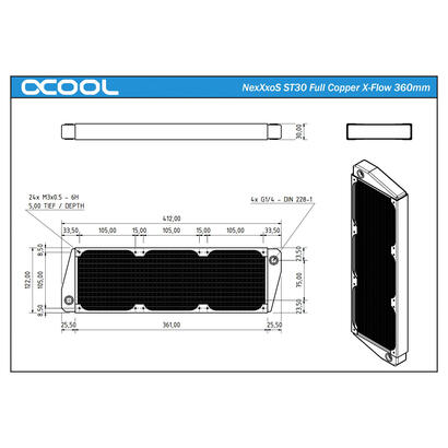 alphacool-nexxxos-m30-full-copper-x-flow-radiator-360mm-negro