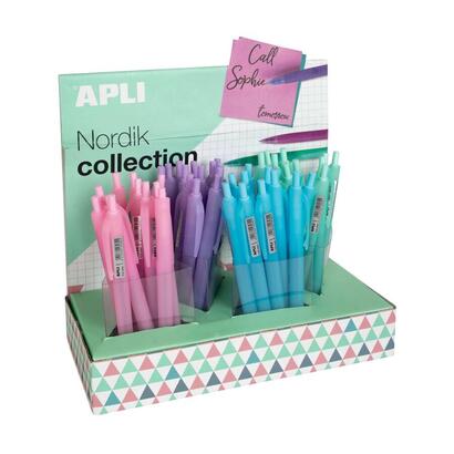 apli-nordik-expositor-con-60-boligrafos-de-gel-punta-05mm-tinta-azul-acabado-silicona-colores-de-cuerpos-surtidos