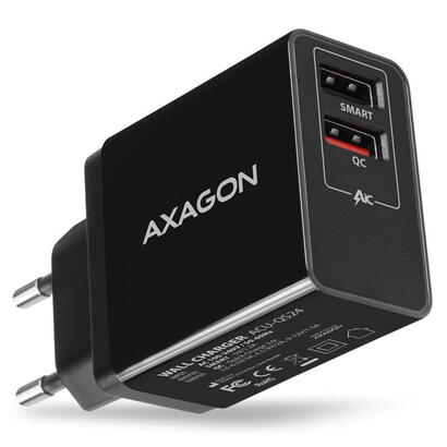 axagon-acu-qs24-cargador-de-red-rapido-e-inteligente-2x-puerto-usb-qc30-afc-fcp-5v-12a-24w