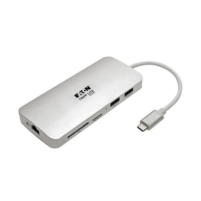 tripp-lite-estacion-de-conexion-usb-c-type-c-4k-30-hz-hdmi-thunderbolt-3-usb-a-hub-carga-pd-sd-micro-sd-gbe-plata