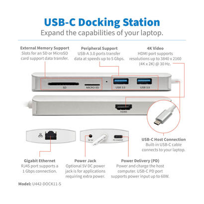 tripp-lite-estacion-de-conexion-usb-c-type-c-4k-30-hz-hdmi-thunderbolt-3-usb-a-hub-carga-pd-sd-micro-sd-gbe-plata