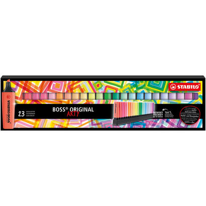 stabilo-boss-arty-line-pack-de-23-marcadores-fluorescentes-trazo-entre-2-y-5mm-recargable-tinta-con-base-de-agua-colores-surtido