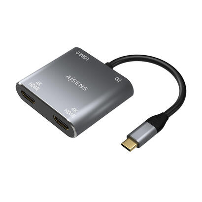 aisens-conversor-usb-c-a-2xhdmi-4k-sst-mstusb20usb-c-pd-60w-usb-cm-2xhdmih-usb-ah-usb-ch-15cm-gris