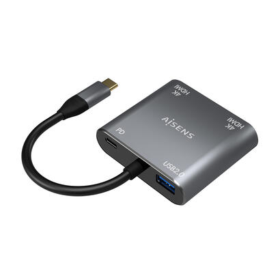 aisens-conversor-usb-c-a-2xhdmi-4k-sst-mstusb20usb-c-pd-60w-usb-cm-2xhdmih-usb-ah-usb-ch-15cm-gris