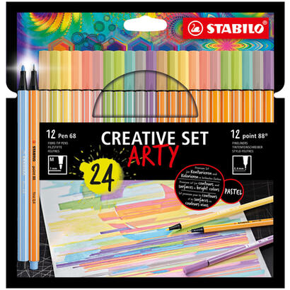 stabilo-creative-set-arty-12-rotuladores-point-88-y-12-rotuladores-pen-68-colores-surtidos-en-estuche-de-carton