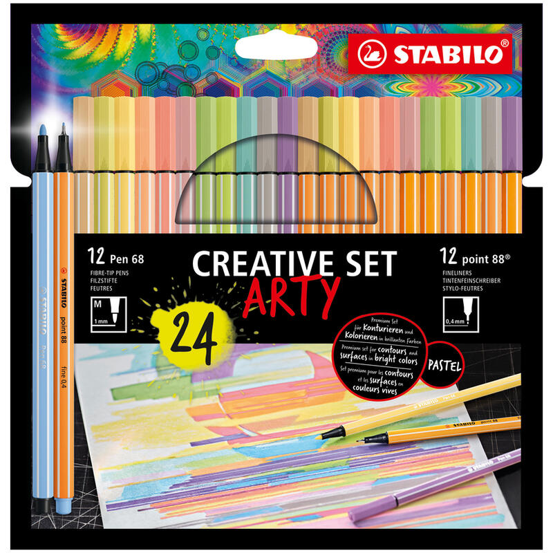 stabilo-creative-set-arty-12-rotuladores-point-88-y-12-rotuladores-pen-68-colores-surtidos-en-estuche-de-carton